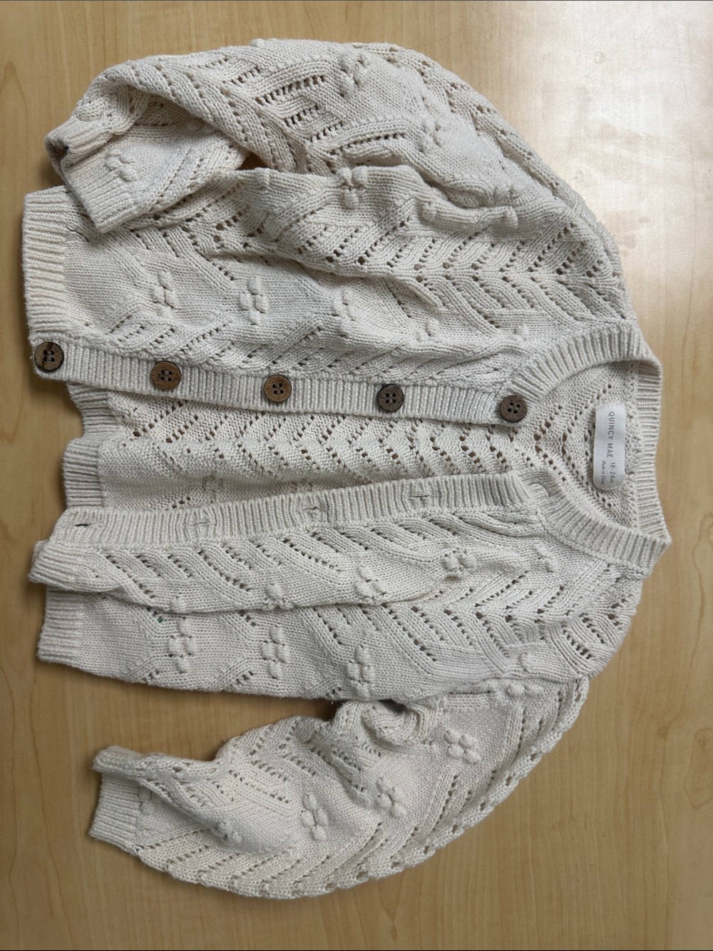 Quincy Mae Cream Openwork Knit Button Cardigan